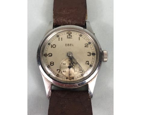 Military watches, WW2 British Army EBEL round face wrist watch  with Arabic numerals and insert secondary dial, back marked A