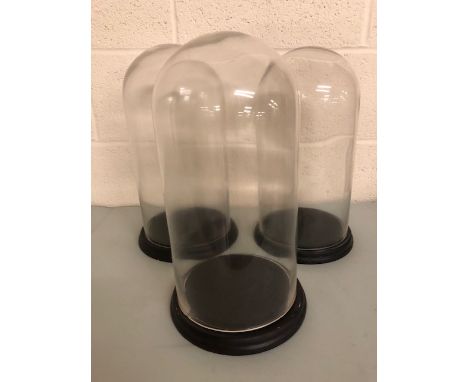 Vintage Glass display domes, three of similar size with black bases each approximately 40cm high and 20cm diameter
