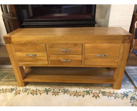 Modern Furniture, Blonde Ash sideboard with 2 cupboards and 2 central drawers, lower display shelf approximately 150 x 40 x 8