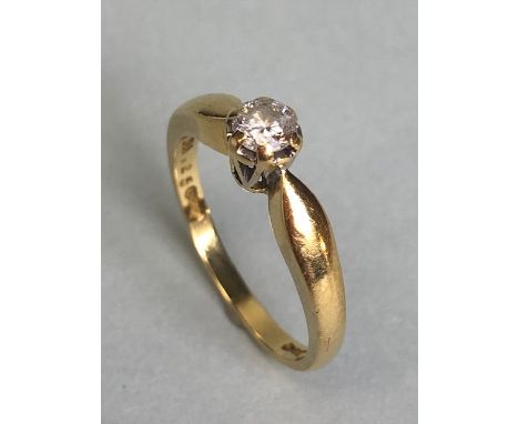 18ct 750 marked yellow gold solitaire Diamond ring, 0.25pts approximately size M and 3.25g
