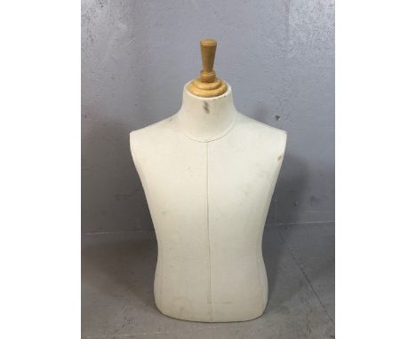 Shop half male  display mannequin bust, cloth covered 