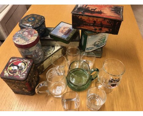 Advertising interest, quantity of vintage Tins and branded glasses 
