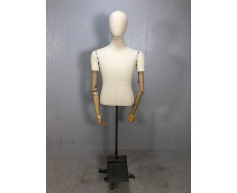 Clothing Mannequin, Half  Male display bust on metal industrial style stand, with removeable shirt shelf, cloth covered body 