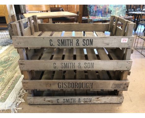 Vintage wooden shallow apple or vegetable crates x 4 C Smith and sons 