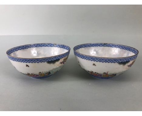 Oriental Art, Pair of Chinese Egg shell porcelain bowls with exquisite painted decoration depicting scenes of immortals from 