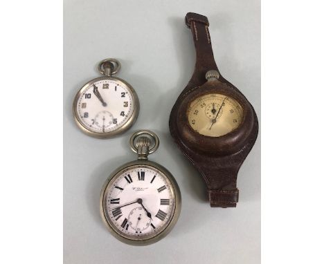 Military watches, white metal cased pocket watch by W Ehrhardt London the back of case with crows foot mark , D 28631, side o