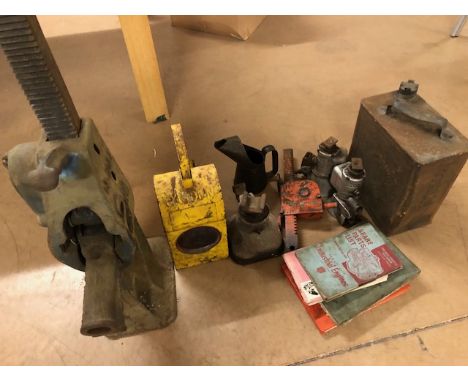 Industrial Motoring, Garage interest, Selection of Old Jacks including, oilcans, manuals, road lamp, etc