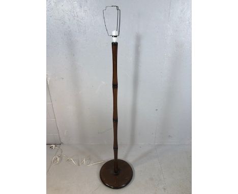 Retro mid century teak  wooden standard lamp base designed on bamboo, approximately 138cm high