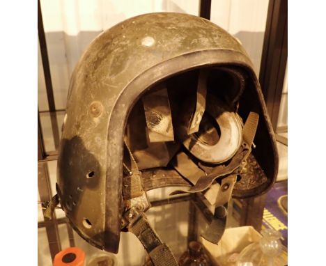 Vintage helicopter pilots helmet with internal headset 