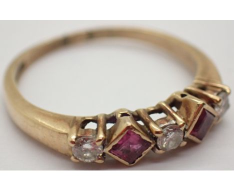 9ct gold ruby and diamond ring size N / O
