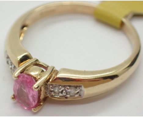 9ct gold pink sapphire and diamond ring size N