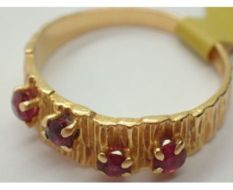 18ct gold vintage 1970 four stone ruby ring size O CONDITION REPORT: Generally good condition, maker RS, Birmingham hallmark 