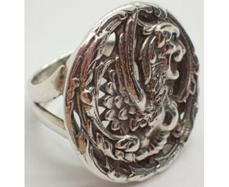 Oriental silver griffon ring size N