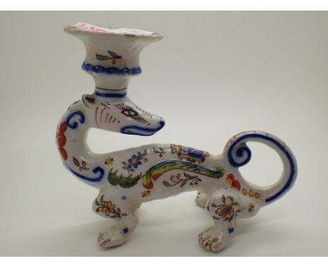 Vintage tin glazed Lizard candlestick L : 17 cm 