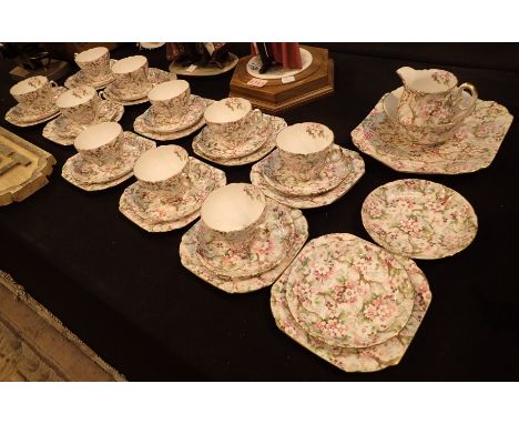 Shelley thirty five piece tea service in the Maytime pattern  CONDITION REPORT: No cracks chips or visible restoration. Gilt 