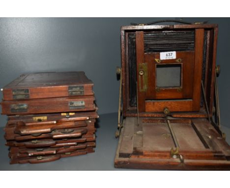 A Vintage mahogany field camera spares and repairs with with slide cases