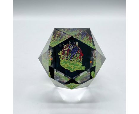 Limited edition polygon Swarovski crystal is designed with a scene of Maleficent showing her powers. Arribas Bros. Collection