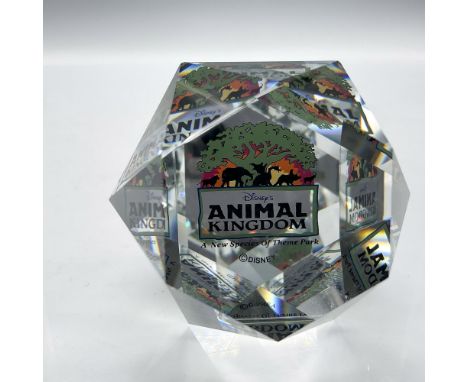 Limited edition Swarovski crystal orb designed with Animal Kingdom signage. Felt bottom to protect base. Arribas Bros. and Di