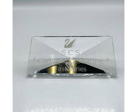 Clear crystal plaque created for the Lovebirds, Woodpeckers and Turtledoves. Swarovski backstamp. This item has its original 