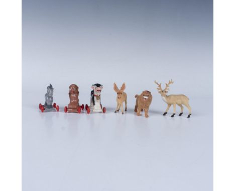 6 hand painted plastic figures. 3 from the Animal Fun On Wheels Speedway. Also, 3 from the Animal Kingdom collection with ori