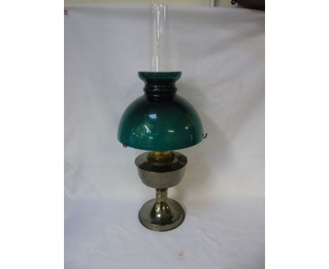 METAL BASED OIL LAMP WITH GREEN GLASS SHADE