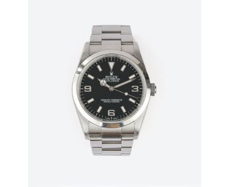 Rolex. Herren-Armbanduhr 'Explorer'. 2007. Edelstahl, Automatik, Ref. 114270. Schwarzes Zifferblatt, silberfarbene lumineszie