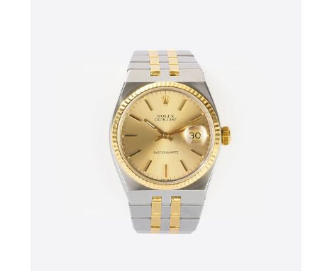 Rolex. Herren-Armbanduhr 'Datejust Oysterquartz'. Edelstahl / GG, Quarz, Ref. 17013. Goldfarbenes Zifferblatt, goldfarbene un