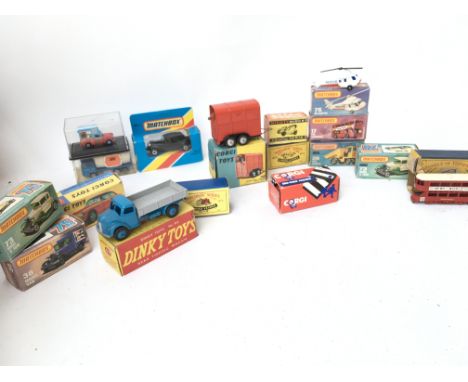 A Collection of Various boxed Matchbox. corgi vehicles (1 in repro box) including corgi Rices pony trailer #102 Dinky Dodge #
