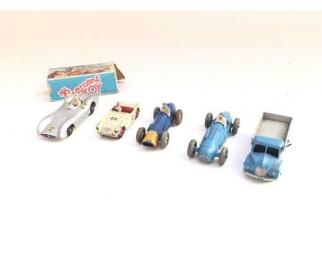 Collection of Playworn Vehicles including Dinky and Crescent toys. Also dinky police phone booth and ESSO platform.