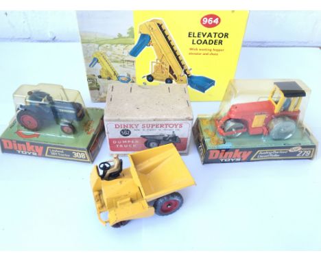 A Boxed Dinky Leyland 384 Tractor #308. A Aveling-Barford Diesel Roller #279. A Dumper Truck #562 and a Elevator Loader #964.