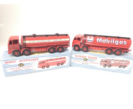 2 X Dinky Super Toys in Reproduction Boxes. Including Leyland Octopus Tanker-Esso and a Foden 14-Ton Tanker Mobilgas. Re-Pain