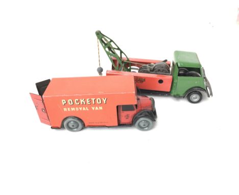 2 X Tinplate vehicles including a Tri-Ang Pick up truck with box and a Brimtoy Removal Van.