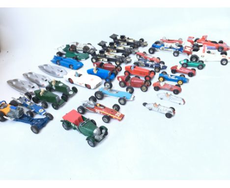 A Box Containing a Collection of Playworn Racing cars including Corgi. dinky. Matchbox.