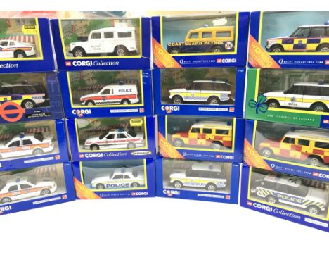 A Collection of Boxed Corgi Police Cars. Including Range Rover. Fordâ€™s etc.