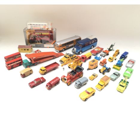 Collection of various vehicles including Matchbox and Corgi.