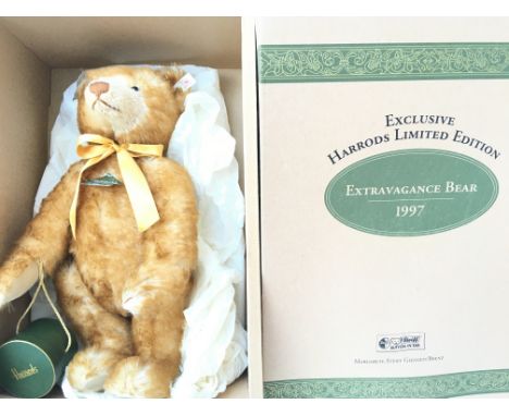 A Boxed Steiff Extravagance Bear 1997 exclusive limited Edition to Harrods.with Certificate. Approx height 37cm.