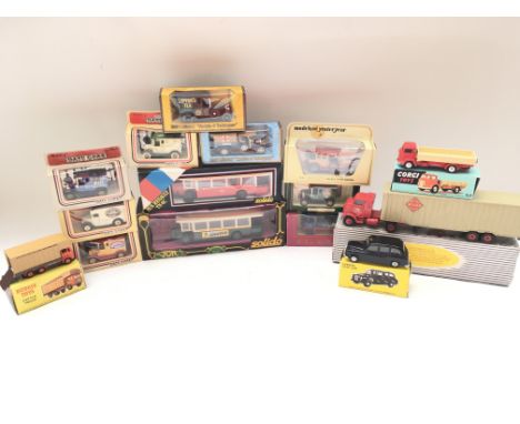 Collection of various boxed vehicles including dinky and corgi (corgi reproduction box)