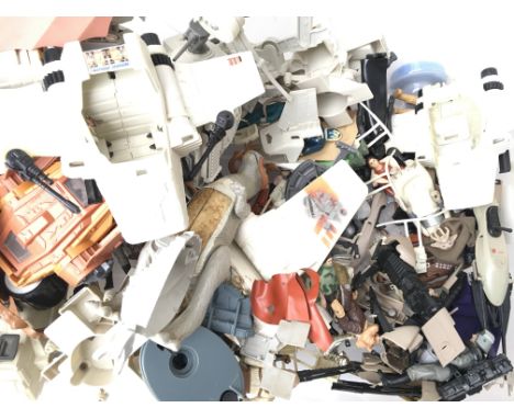 A Box Containing a Collection of Vintage Star Wars Vehicles. Figures. Weapons. Ideal for spare Parts.