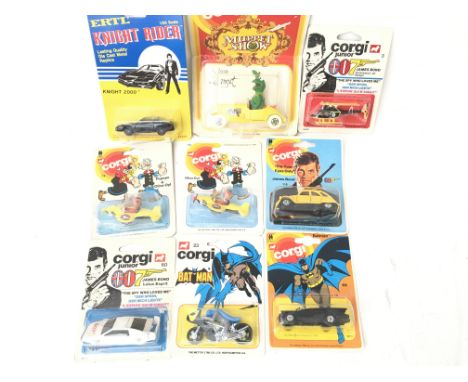 A Collection of vintage Carded Corgi Vehicles and an Ertl Knight Rider. Includes James Bond. Batman.Popeye. And The Muppets.