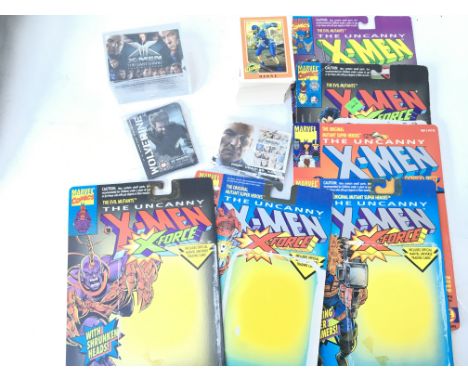 A Collection of G.I Joe. X-Men The Last Stand Trading Cards and 6 Vintage X-Men Figure Backing Cards.