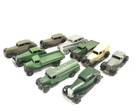 A Collection of Vintage Dinky Toys including Humber Vouges. A Green Flatbed. Etc.