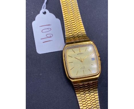 A gents square faced wrist watch by ROTARY with seconds sweep and date aperture