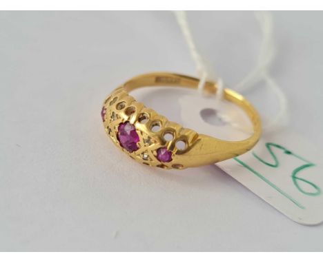 Five stone ruby and diamond Victorian ring 18 carat h/m, size M, 2.1g