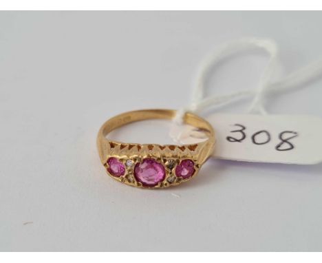 A pink tourmaline and diamond seven stone ring size K   2 gms