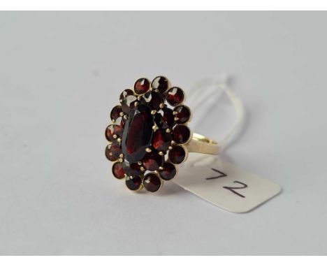 A large garnet cluster 9ct ring size R 4.3g inc