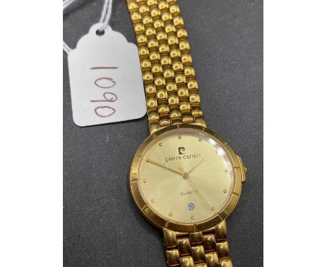 A gents quartz wrist watch y PIERRE CARDIN with seconds sweep and date aperture on gilt mesh strap