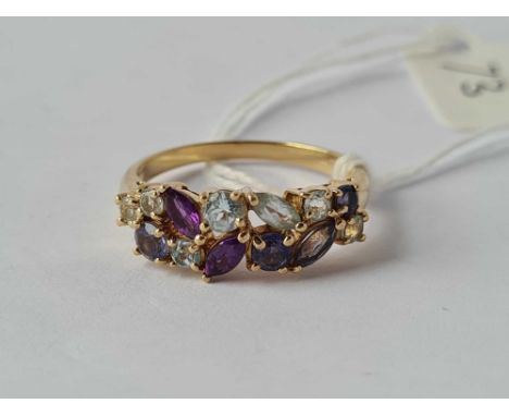 A gem stone set vintage 9ct ring size S 3.4g inc