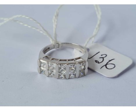 A white gold ring set with white stones 14ct gold size K  3.5 gms