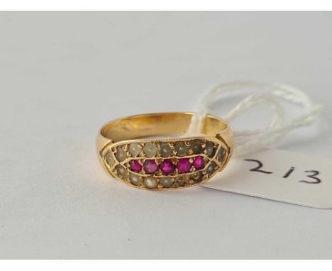 A antique ruby and pearl ring set in gold size M     2.5 gms