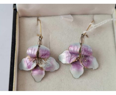 A pair of silver pretty enamel earrings